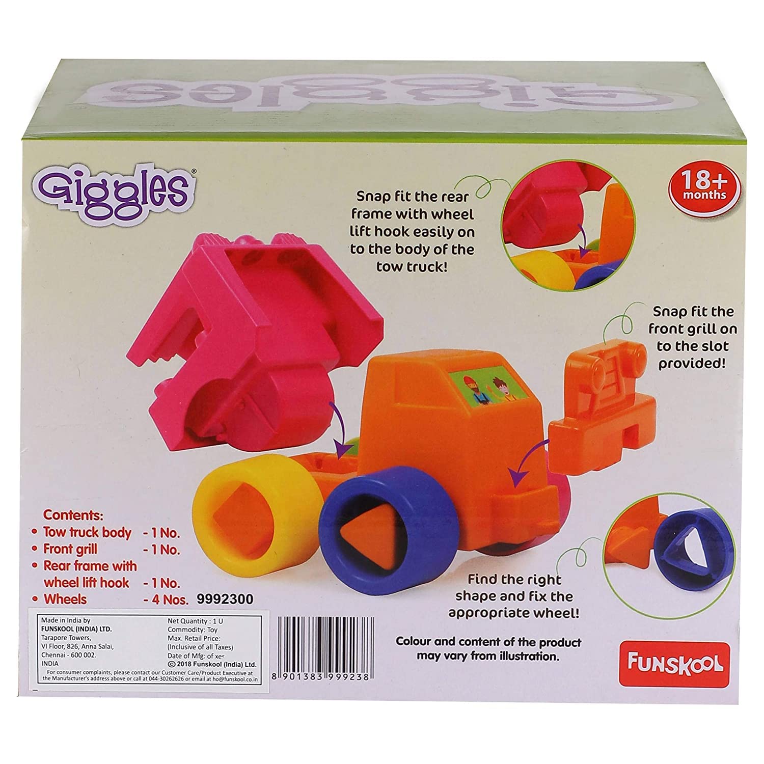 Giggles Funskool - Vehicles Tow Truck Toy for Kids, Multicolour