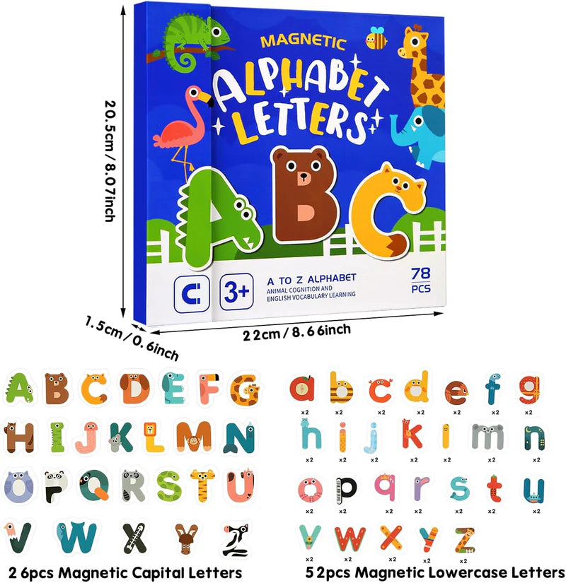 Cots and Cuddles Magnetic Alphabet Letters Set – 78 Pcs Animal-Themed Upper & Lowercase for Kids