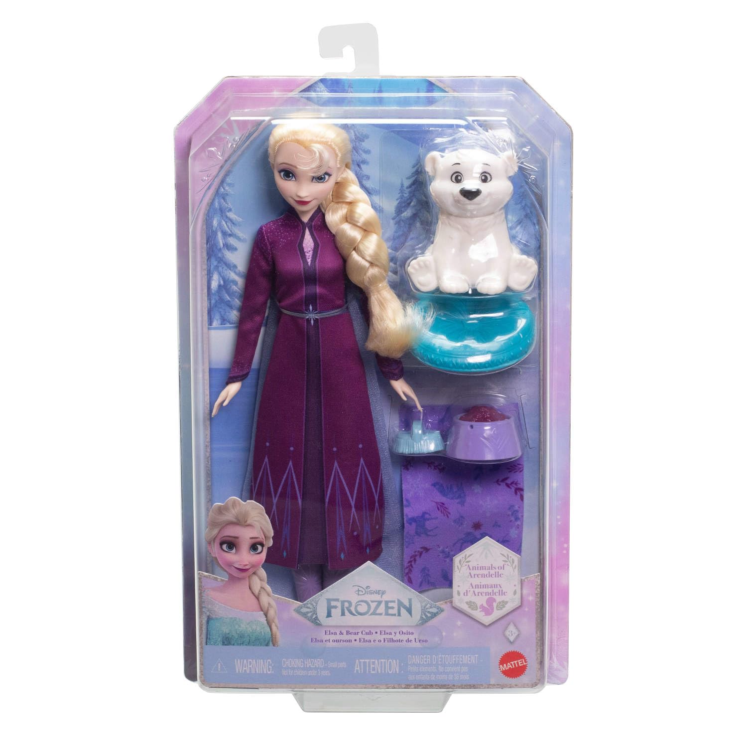 Mattel Disney Frozen Elsa Fashion Doll & Bear Cub Figure with 4 Accessories Including Animal Bed & Blanket, Inspired by Animals of Arendelle