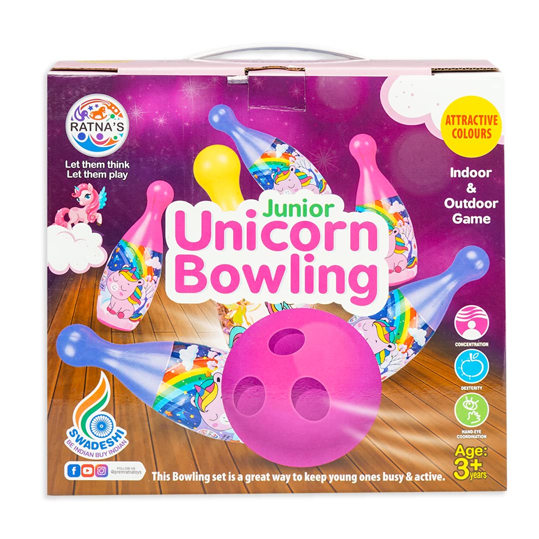 Ratna's Junior Unicorn Bowling Set with 6 Pins & 1 Ball Toys for Kids - Multicolor