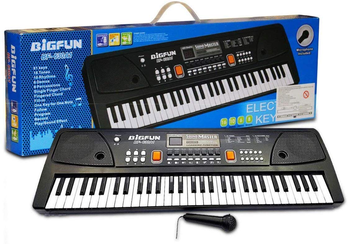 Piano Keyboard with Microphone | In-Built Demos & Record Feature - Assorted - Color & Design May Vary