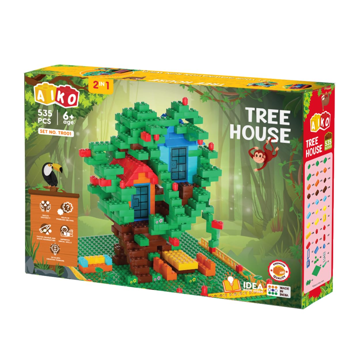 AIKO Tree House Building Blocks Set – 535 Pieces | ABS Plastic Multi-Color Construction Toy | Includes Idea Booklet & Figurines | Creative Play for Kids 6+