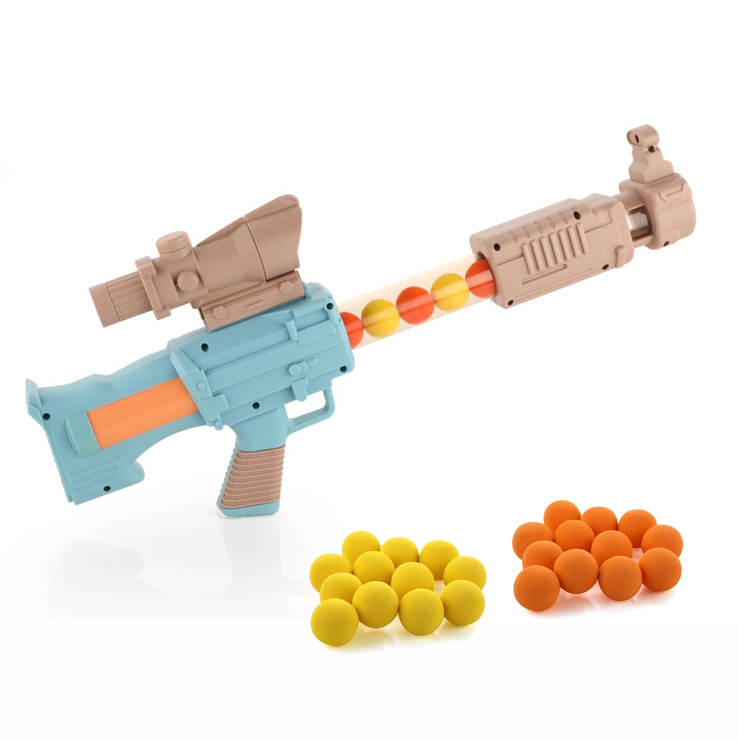 Chanak Space Explorer Pneumatic Gun Toy Include 12 Orange & 12 Yellow Soft Foam Ball, for Indoor Outdoor Use Safe for Kids - Without Box Packaging