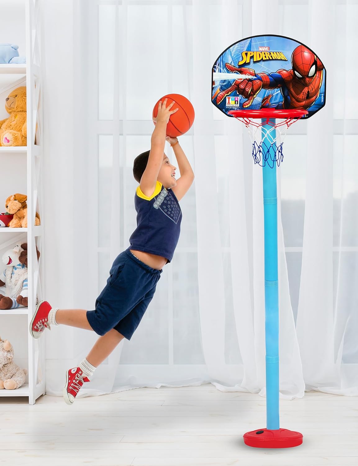 Marvel Spiderman Adjustable Shooting Champ Basketball Set for Kids - Multicolour