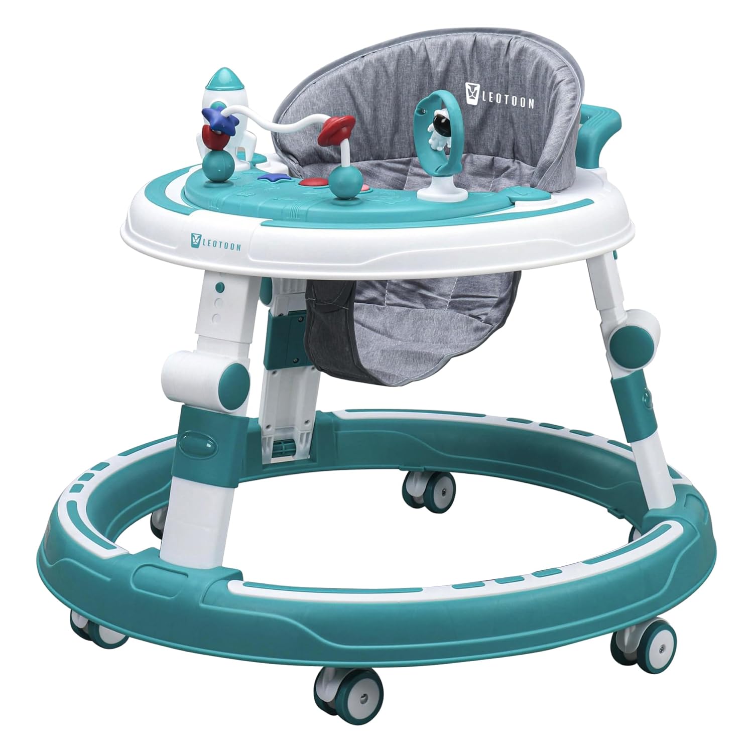 Baby Walker | 4 Level Adjustable Height | Musical Tray | LED Decorated | Foldable Design | Safe & Comfortable | BIS Certified | Green (6-24 Months)