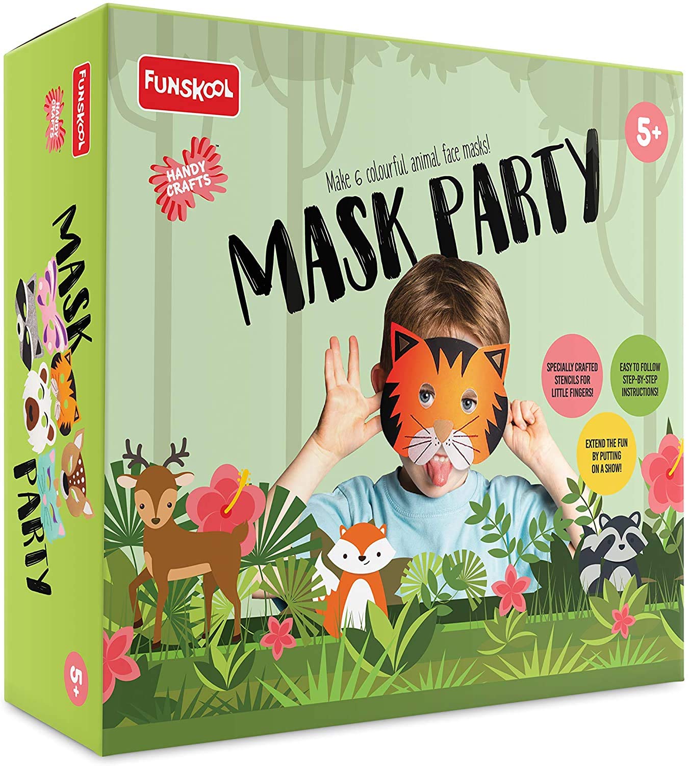 Funskool Handycrafts Mask Party , DIY face masks kids , Make many animal faces , Art and Craft Kit, DIY Kit, Ages 5 Years and Above, Multicolor