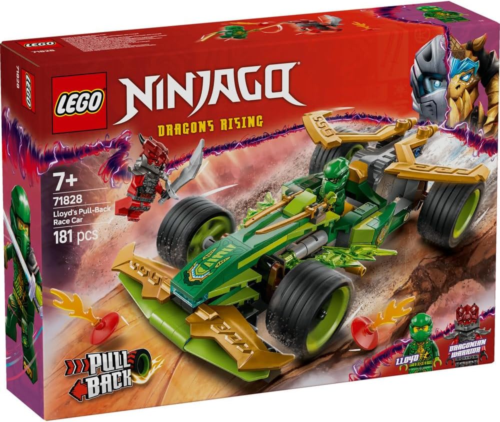 LEGO NINJAGO Lloyd’s Pull-Back Race Car 71828 Toy Pretend Play Building Kit for Kids with 2 Minifigures, Buildable Vehicle | 181 Pieces | Multicolor