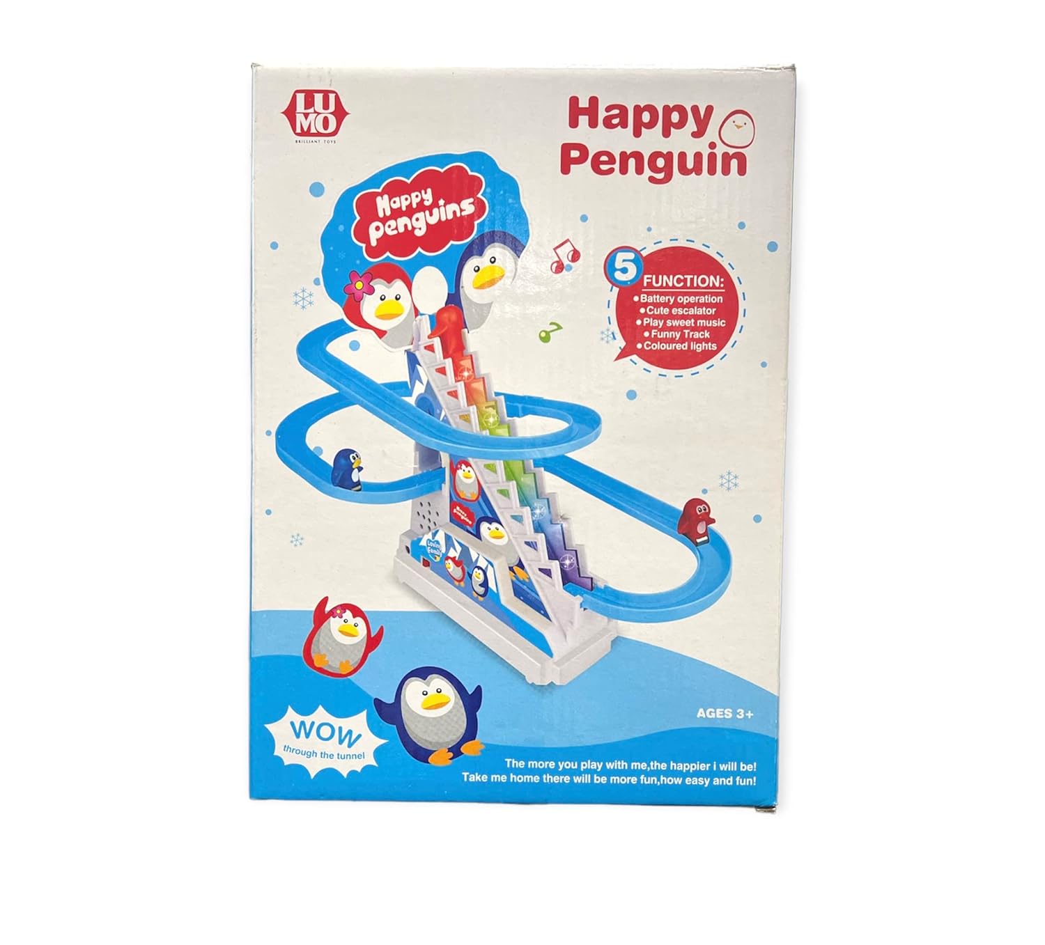 Lumo Happy Penguin Slide Toy Set - Funny Automatic Stair-Climbing Penguin Cartoon Race Track Set