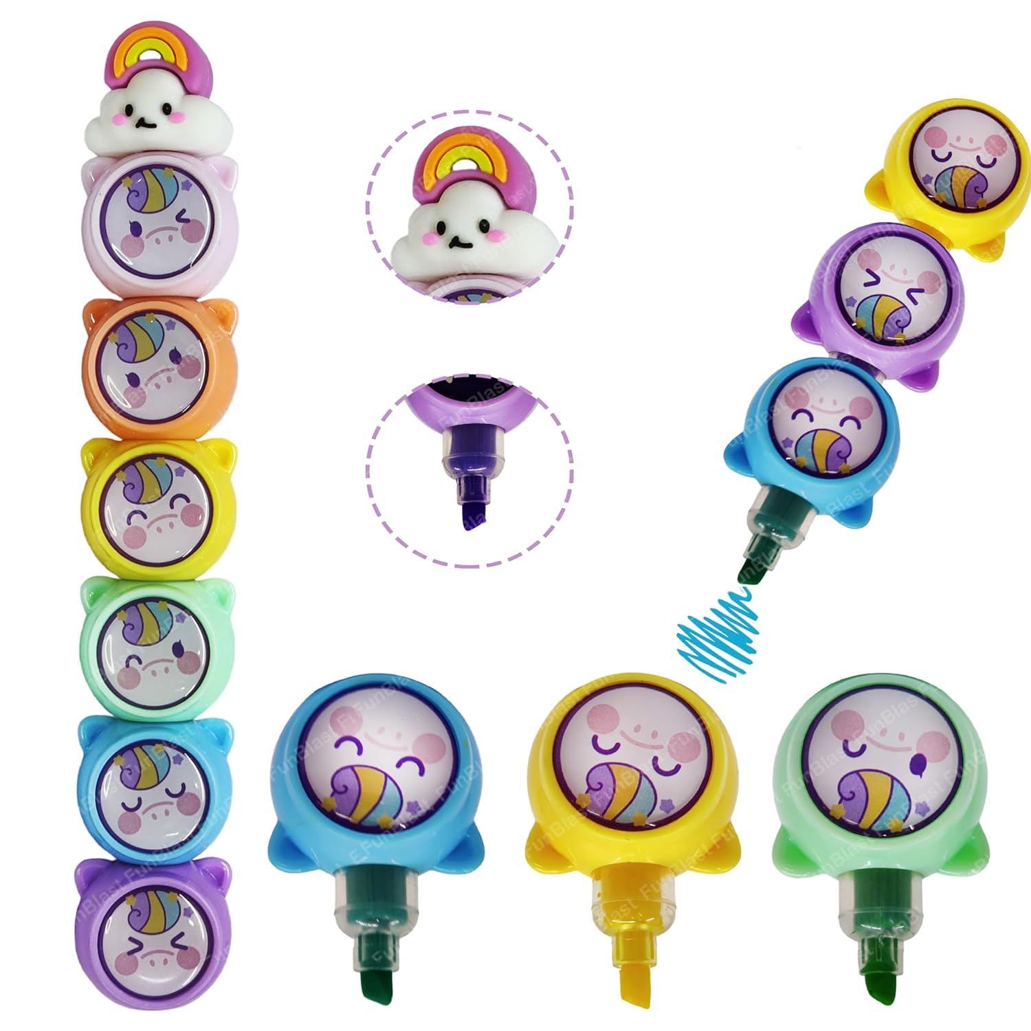 Highlighter Pen Set of 6 Colour Highlighter Pen-Pastel Color Highlighter, Aesthetic Highlighters Book marking Fluorescent Markers Neon Highlighter-Cute Stationery for Kids