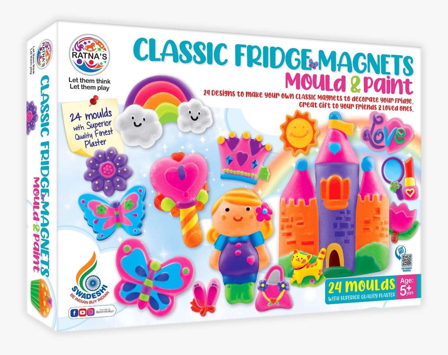 Ratna's Classic Fridge Magnets Mould & Paint Senior DIY Kit - Create 24 Adorable Plaster Fridge Magnets & Badges - Fun Craft Activity for Kids & Adults