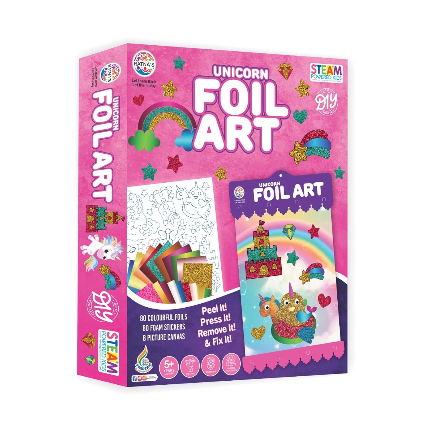 Ratnas Unicorn Foil Art DIY Creative Activity Kit, STEAM Powered Art & Craft Activity - Foil Fun Craft Kits & Supplies for Kids