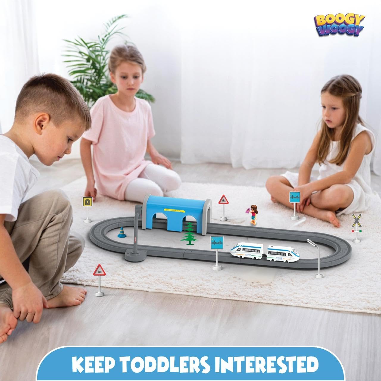 Boogy Woogy Indian City Train Magnetic Connectors DIY Assembly Battery-Powered Track Car Set for Kids - 49pcs