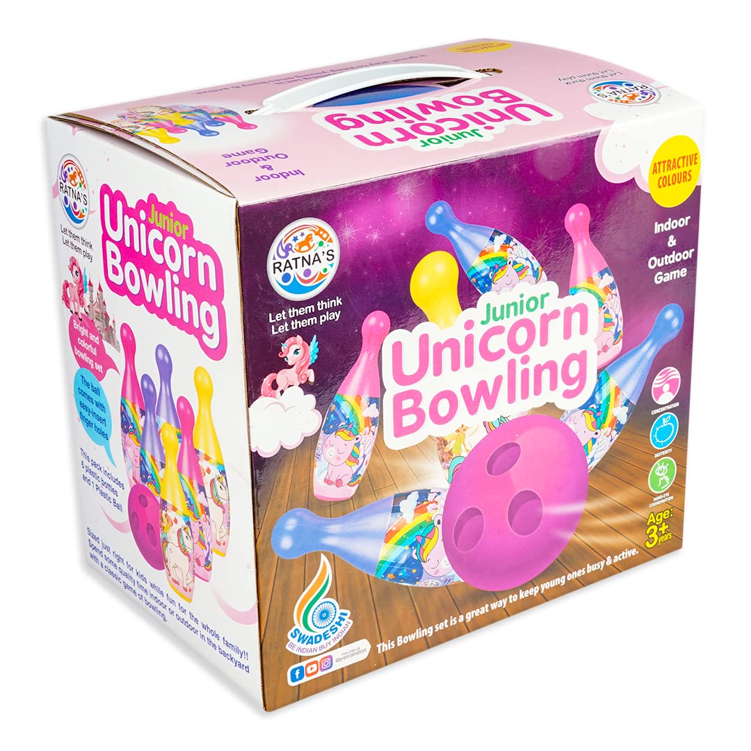 Ratna's Junior Unicorn Bowling Set with 6 Pins & 1 Ball Toys for Kids - Multicolor