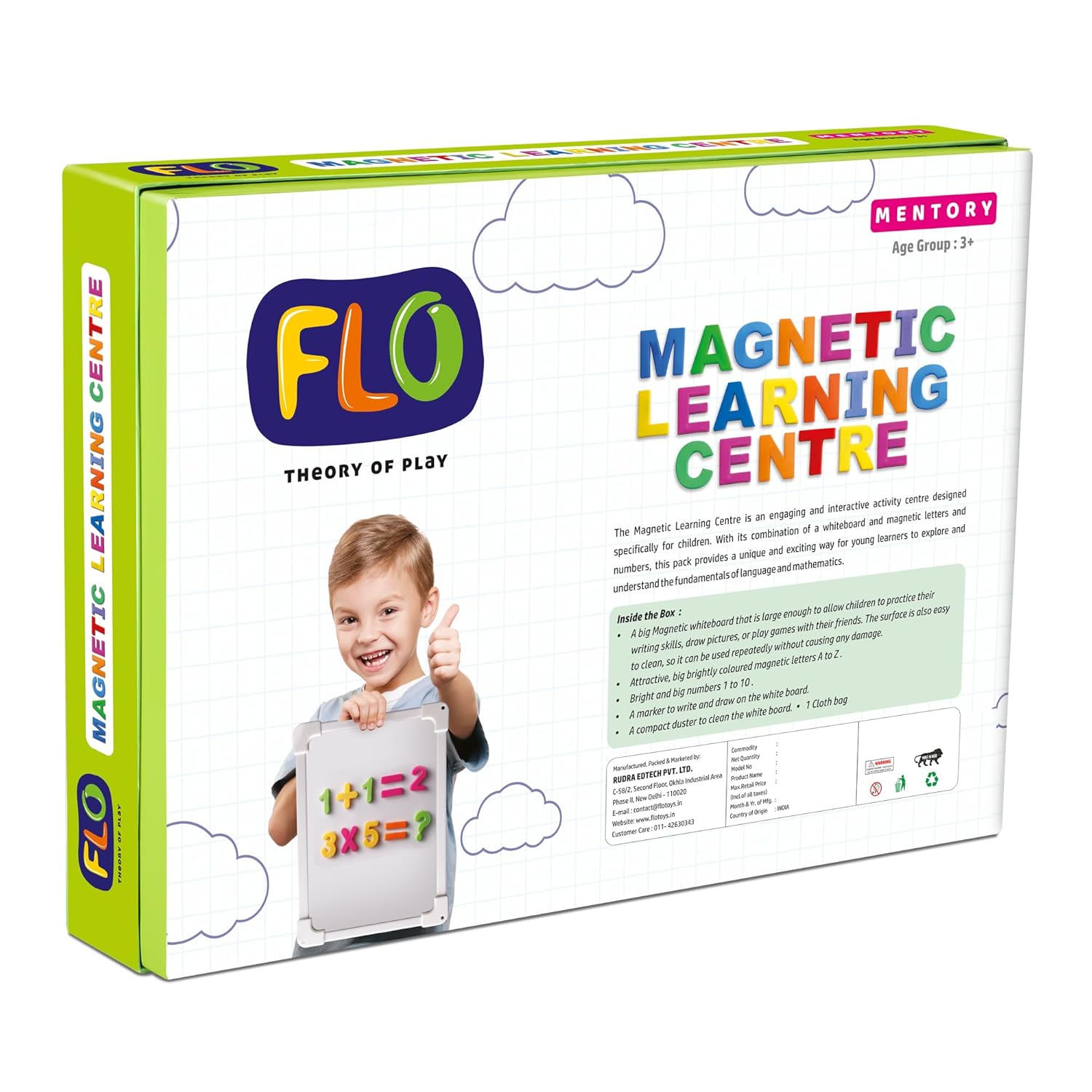 FLO Toys Magnetic Alphabets for Kids Learning and Number Brain Game Activity with Board, 3 in 1 Magnetic Letters & Numbers Educational Toy Kit, Preschool Toy for Age 3+