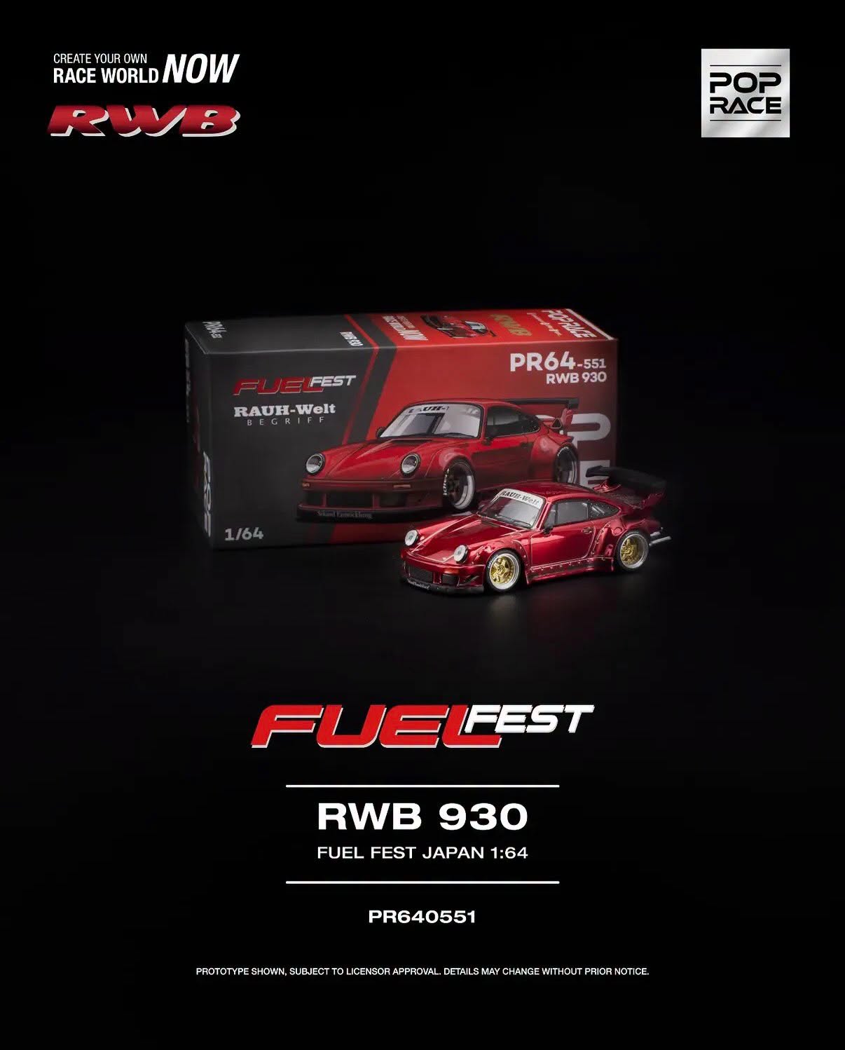 POP RACE Fuel Fest RWB 930 | 1:64 Scale Wide-Body Die-Cast Model Car | Red | PR64-551 RBW930