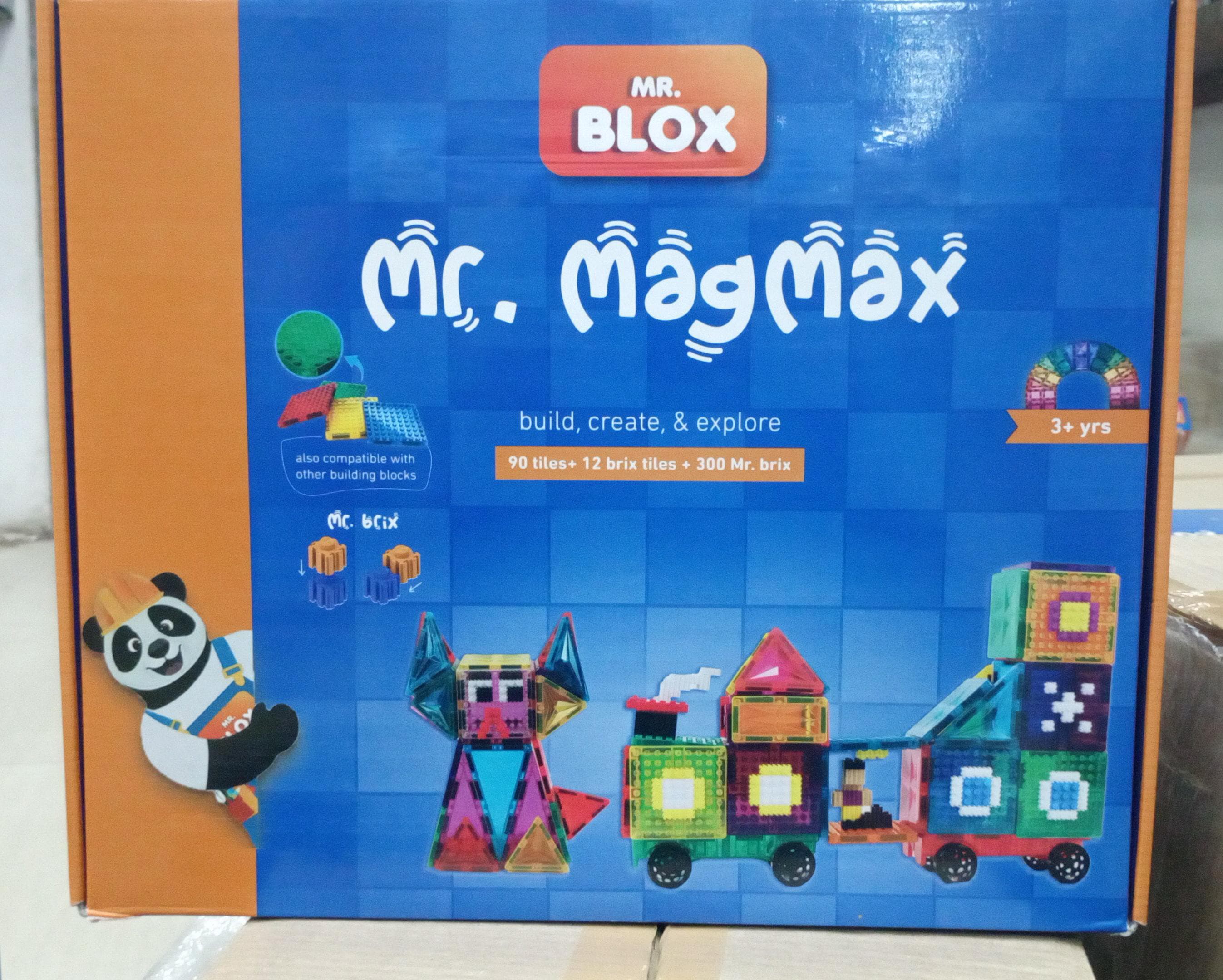 Mr. Blox Building Blocks For Kids - Mr. MagMax - Build, Create and Explore - 90 tiles + 12 brix tiles + 300 Mr. brix - Multicolor
