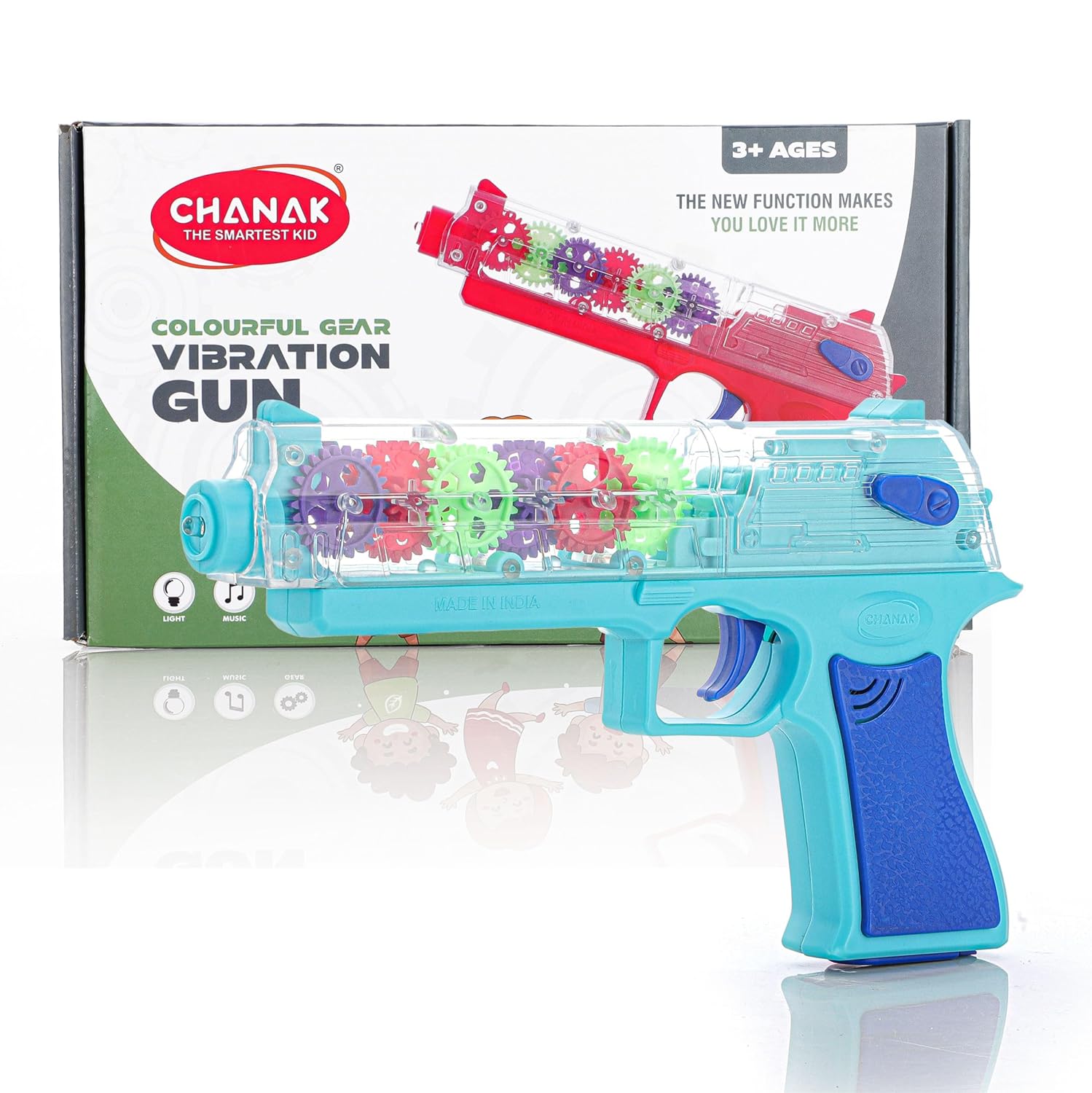 Chanak Transparent Gear Gun Toy for Kids, Electric Concept Gear Gun with Moving Gears, Vibration, Music & Lights for Kids - Color May Vary