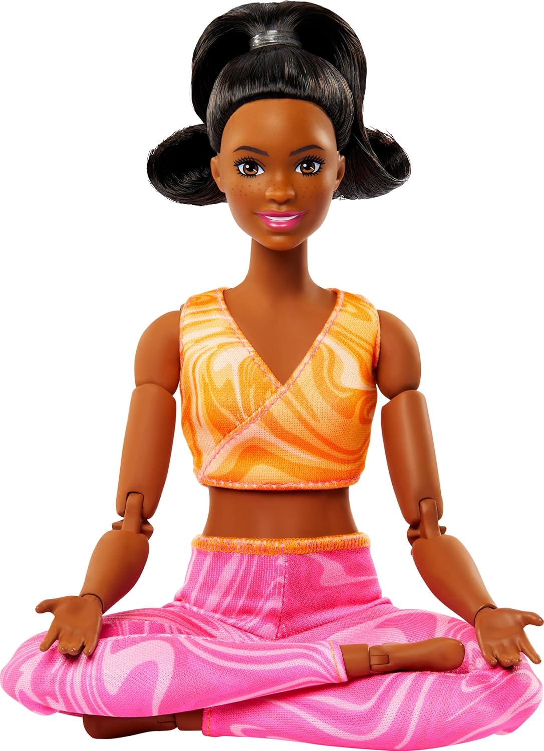 Barbie Made to Move Fashion Doll with Black Hair Wearing Removable Yellow Sports Top & Pink Yoga Pants, 22 Bendable “Joints”