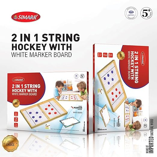 SIMARR: 2 in 1 String Hockey with White Marker Board for Kids - Multicolor