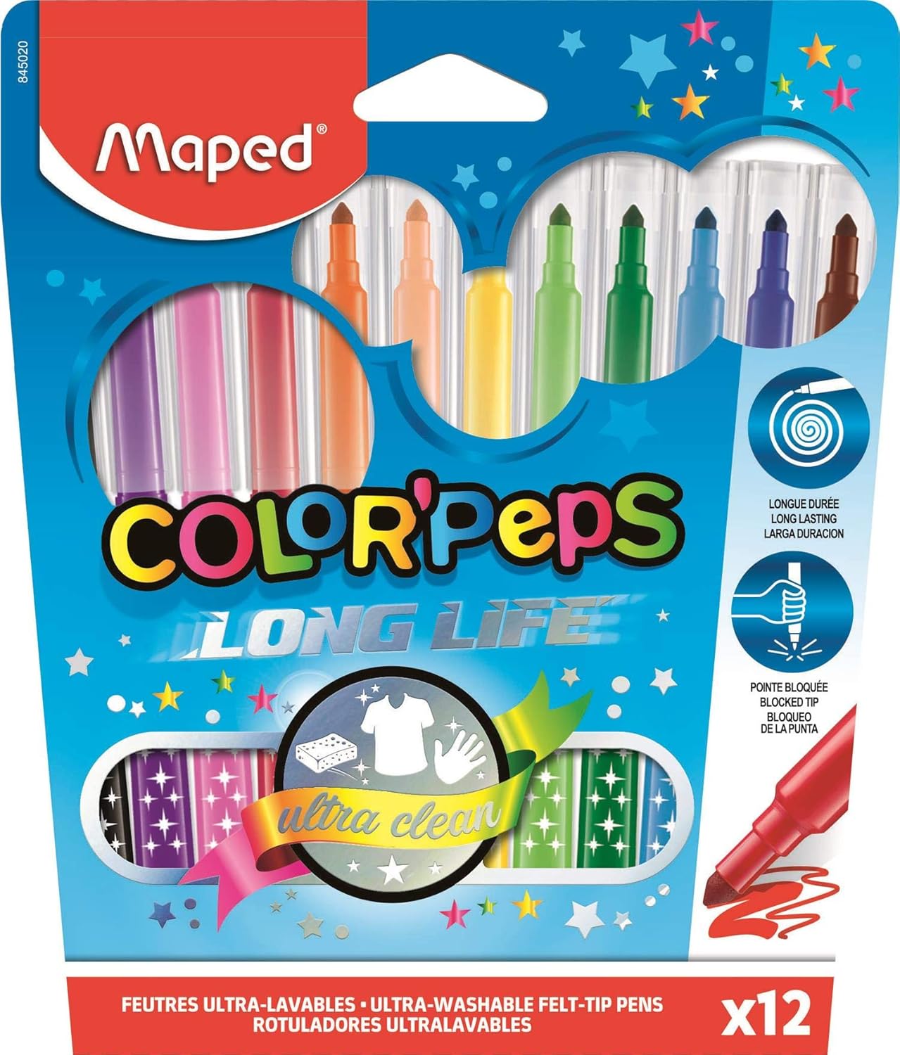 Maped Color Peps Long Life Felt Bold Pens - Multicolor Body, Multicolor Ink