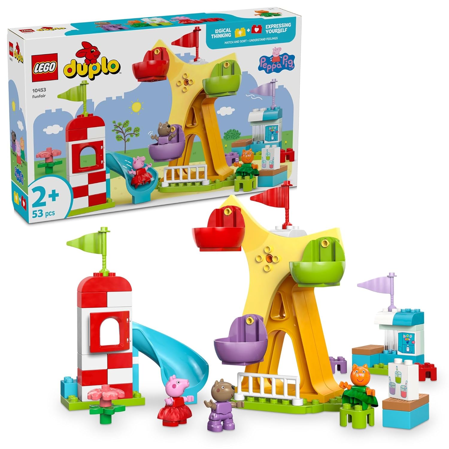 LEGO DUPLO Peppa Pig Funfair Pretend-Play Amusement Park Toddler Toy 10453 Building Blocks Toys for 2+ Gift for Boys and Girls