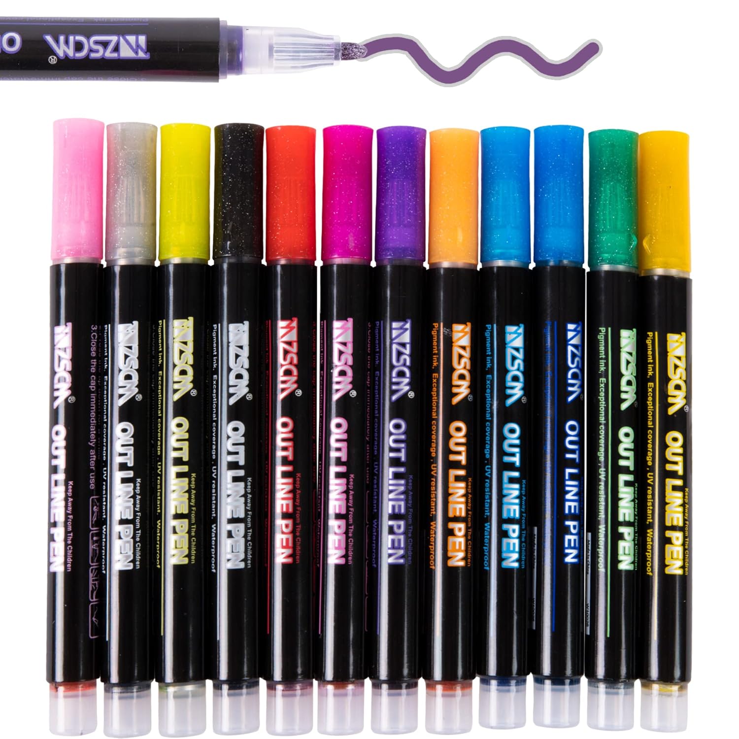 Two in One Sketch- Glitter Pen for School Kids, Multifunction Stationery Pens for Study, Outline Pen for Highlighting Journals, Notes, Planners, Designing Cards (Pack of 12, Multicolor)