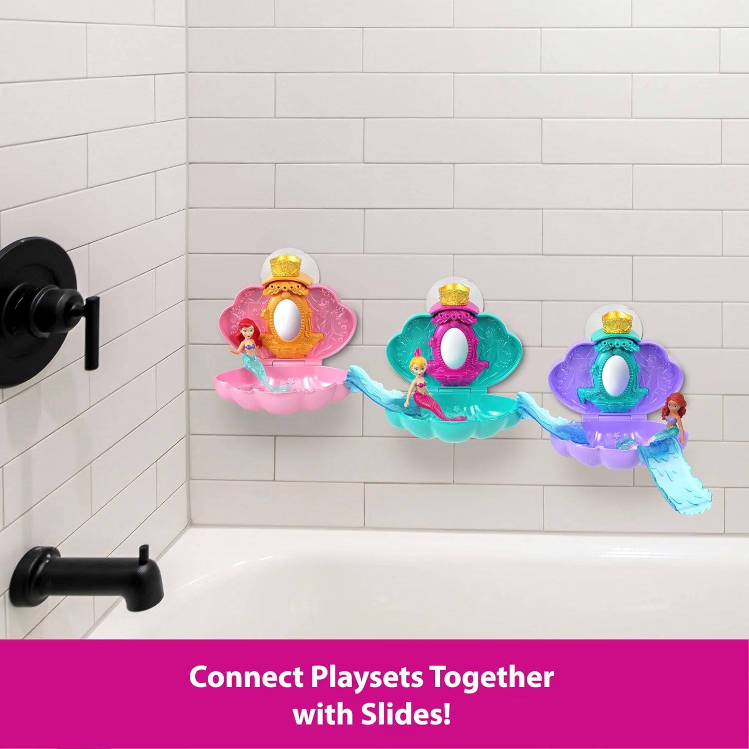 Mattel Disney Princess Mermaid Bath Surprise Small Dolls & Accessories in Shell Playsets with Slides - Assorted