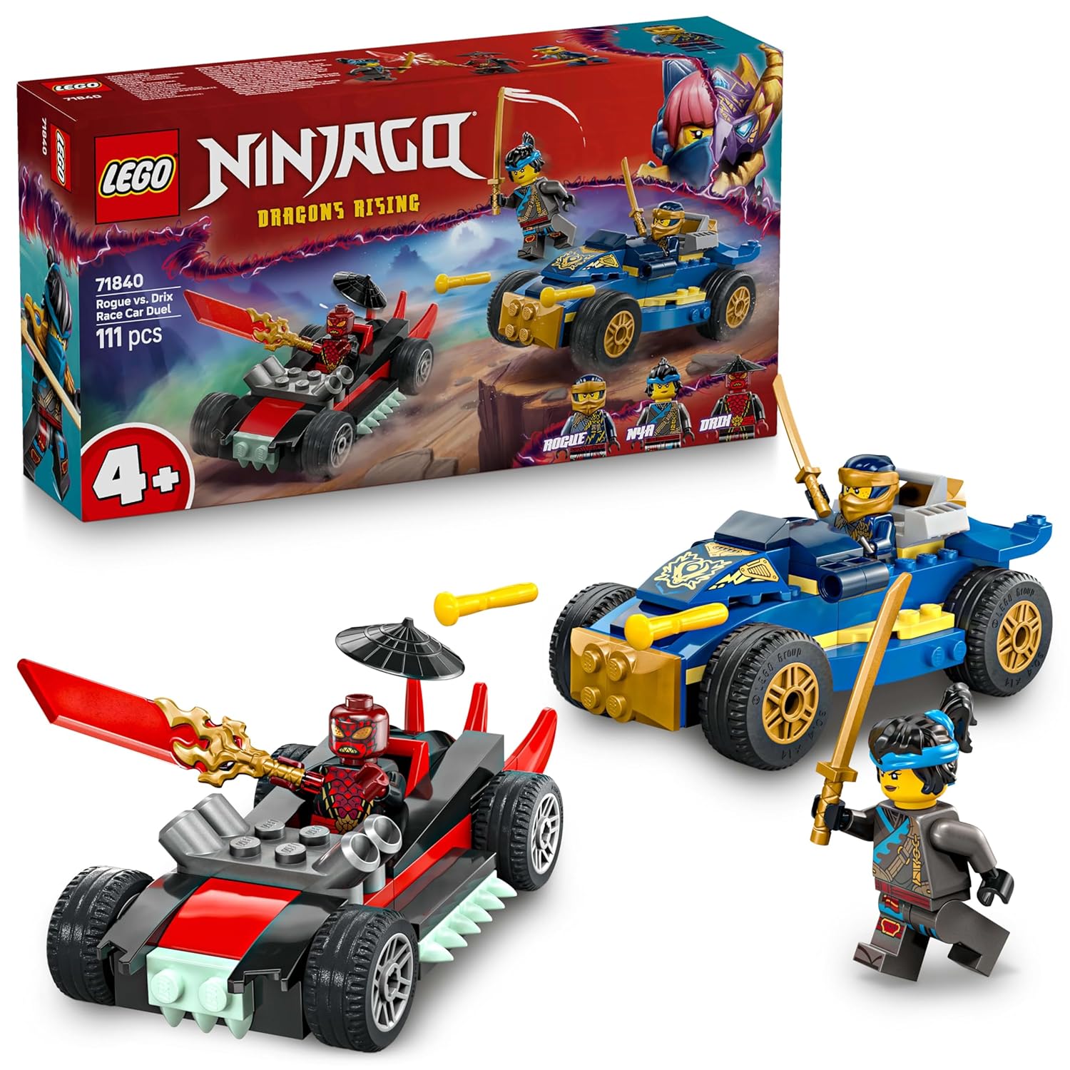 LEGO NINJAGO Rogue vs. Drix Race Car Duel Ninja Toy Playset 71840 Building Blocks Toys for 4+ Gift for Boys and Girls