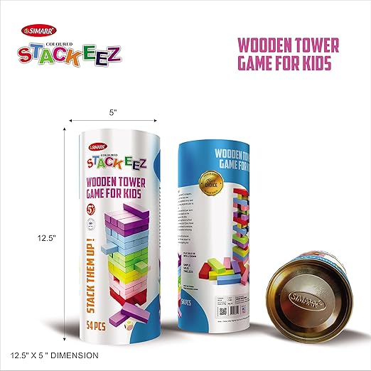 SIMARR Colored Stackeez Wooden Tower Building Game For Kids - Multicolor