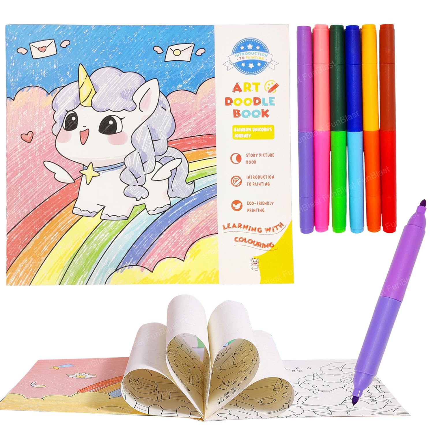 Coloring Book for Kids – Unicorn Theme Doodle Coloring Book with Sketch Markers, Activity Book for 3+ Year, Birthday Return Gifts for Kids