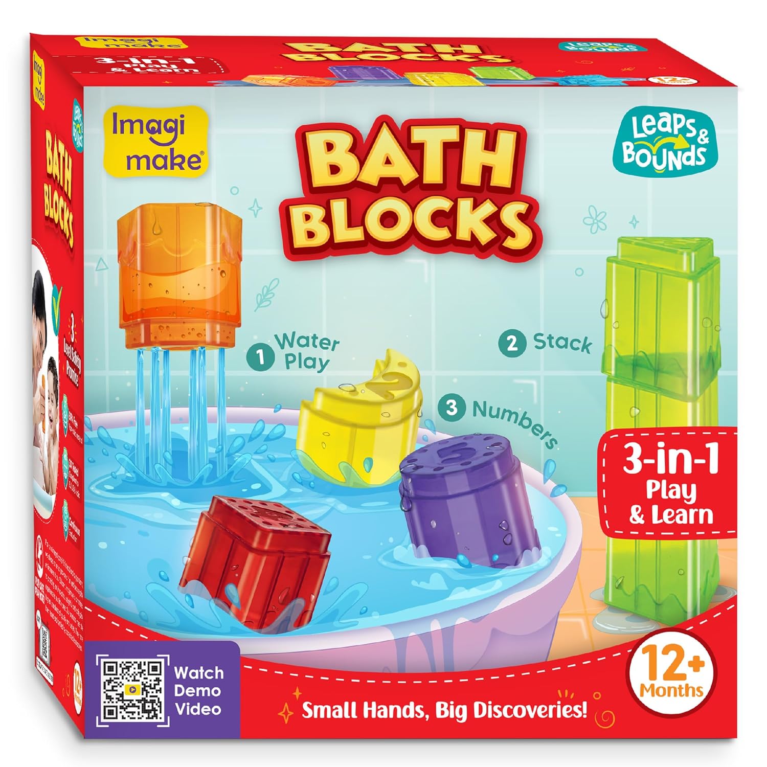 Imagimake Bath Blocks Baby Toys | Leaps & Bounds Bath Toys for Toddlers 12+ Months | Educational Toy for Toddlers, Infants |3-in-1 Play & Learn-Strain, Stack & Learn Numbers| Gift for Kids 1+Year Old