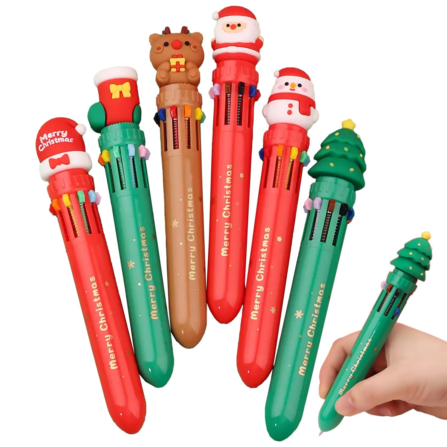 Christmas Theme Multicolor 10-in- Ballpoint Pen Pack of 6 0.7 mm Ballpoint Pens for Kids - Assorted - Multicolor