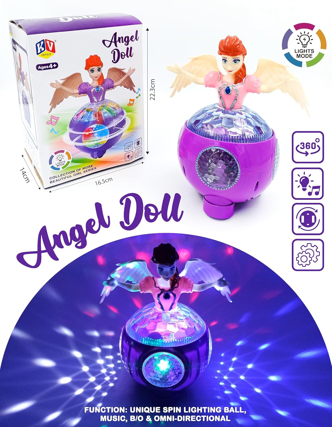 KV Toys Dancing Angel Doll with Music & Lights | Spinning, Rotating Fairy Doll | Perfect Musical Dancing Toy Gift for Kids - Multicolour