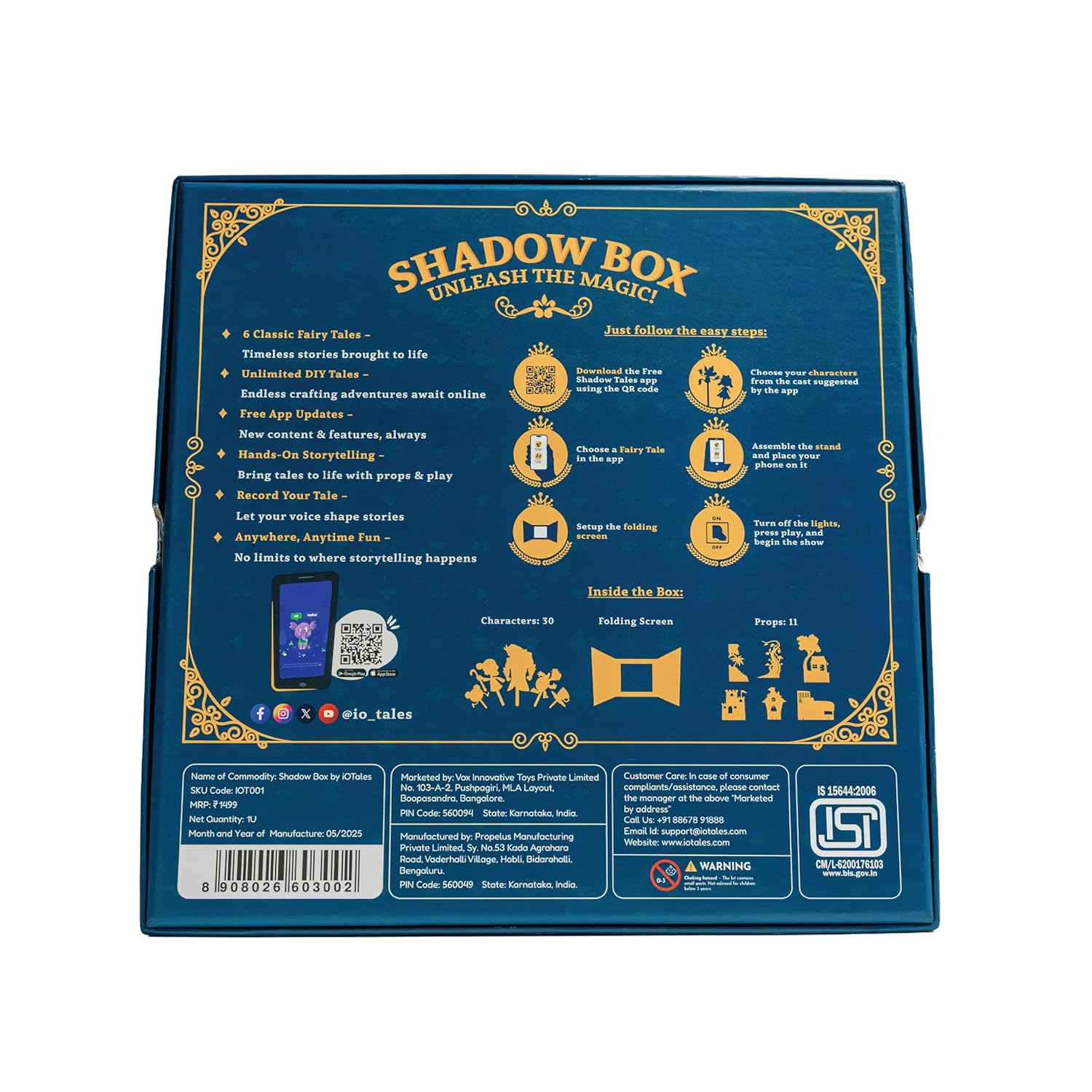 iOTales Shadow Box Fairy Tales – Educational Storytelling & DIY Shadow Puppet Kit for Kids – Classic Fairy Tale Theatre Toy with 30 Puppets | Gifts for Kids