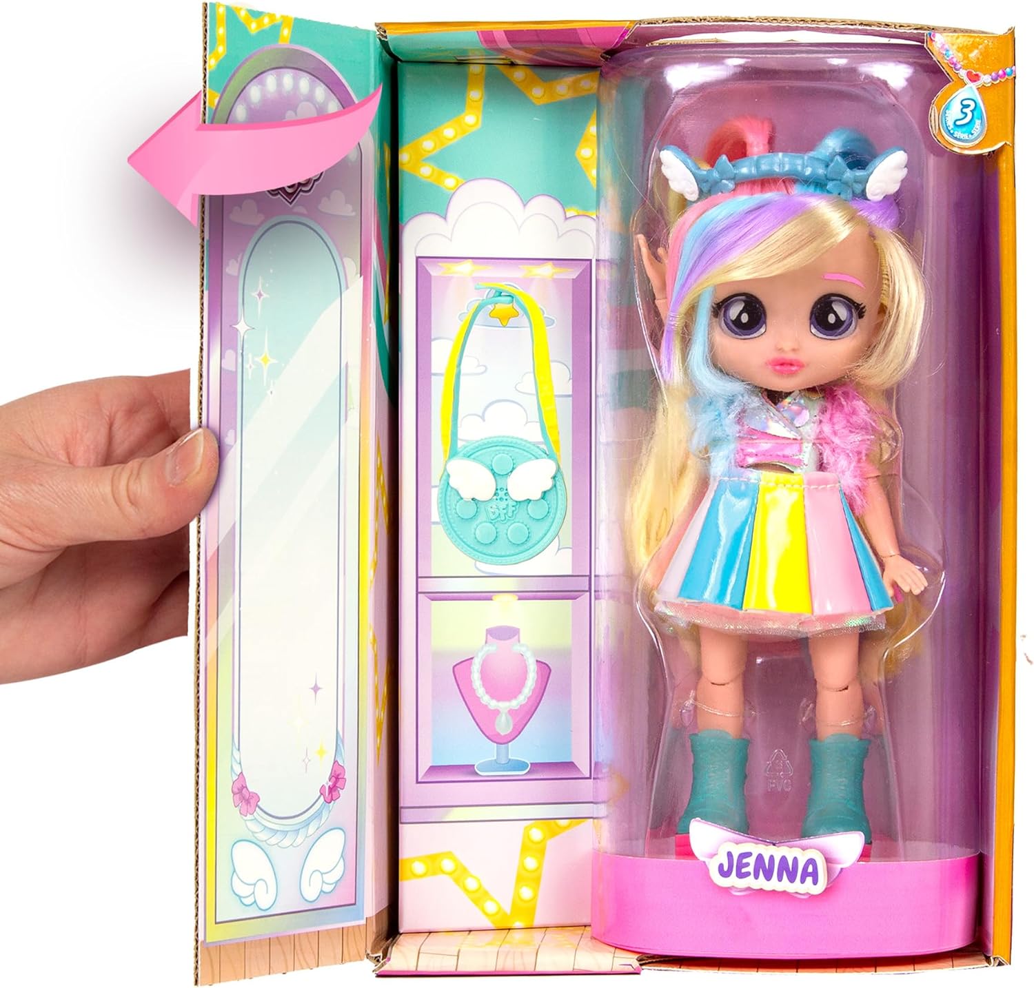 Cry Babies BFF Talents Series Jenna Doll with Long Hair, Fabric Clothes and 9 Accessories – Model Doll Toy Gift for Kids - Multicolor