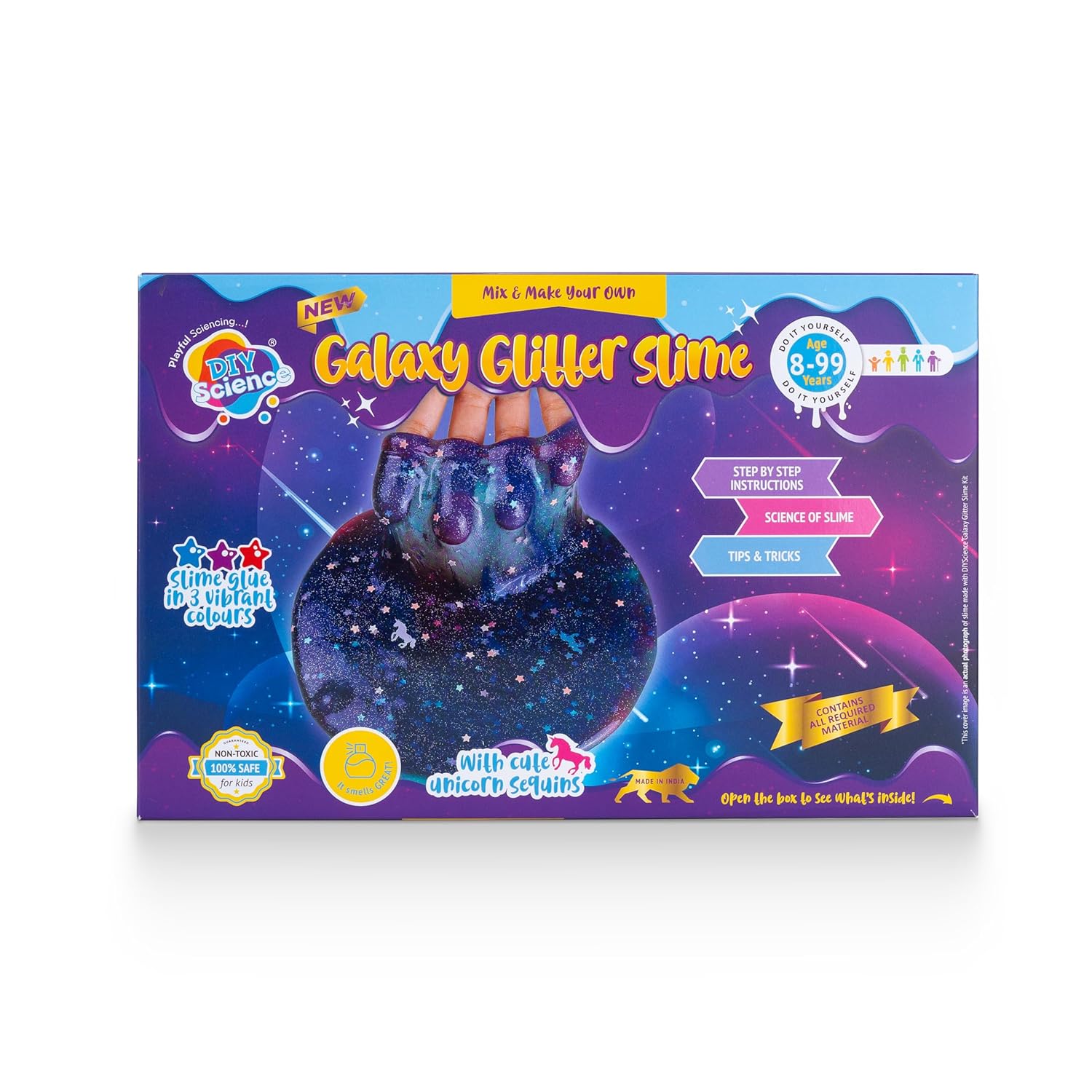 DIYScience Galaxy Glitter Slime Kit | Make Blue, Pink & Purple Scented Slime | 100% Safe & Non Toxic | Glitter | Stars & Unicorns Sprinkles | Smooth & Stretchy