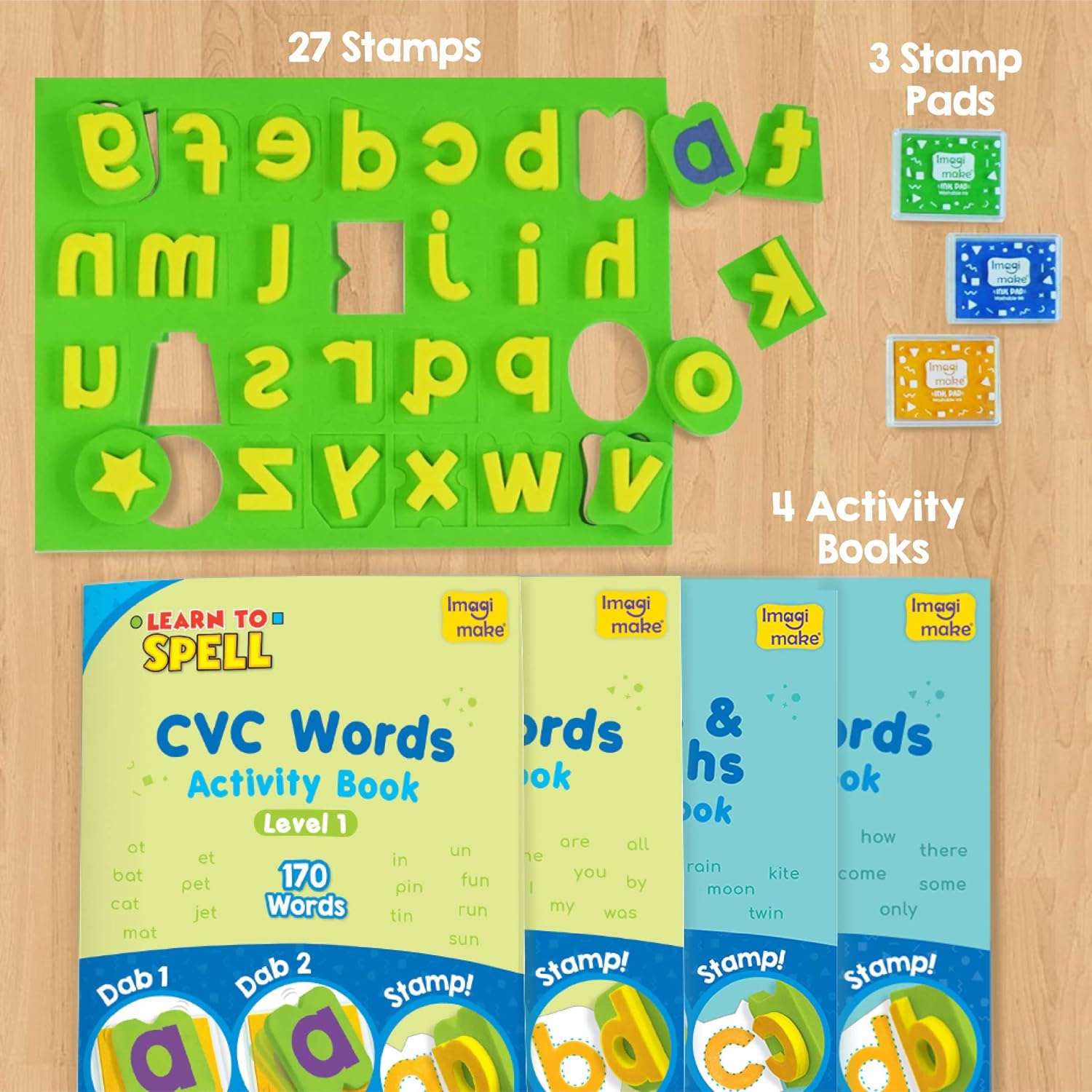 Imagimake Learn To Spell - Preschool Learning Activities - Includes Sight Words, CVC Letters, Phonics Books For Beginners - Educational Toys for Kids
