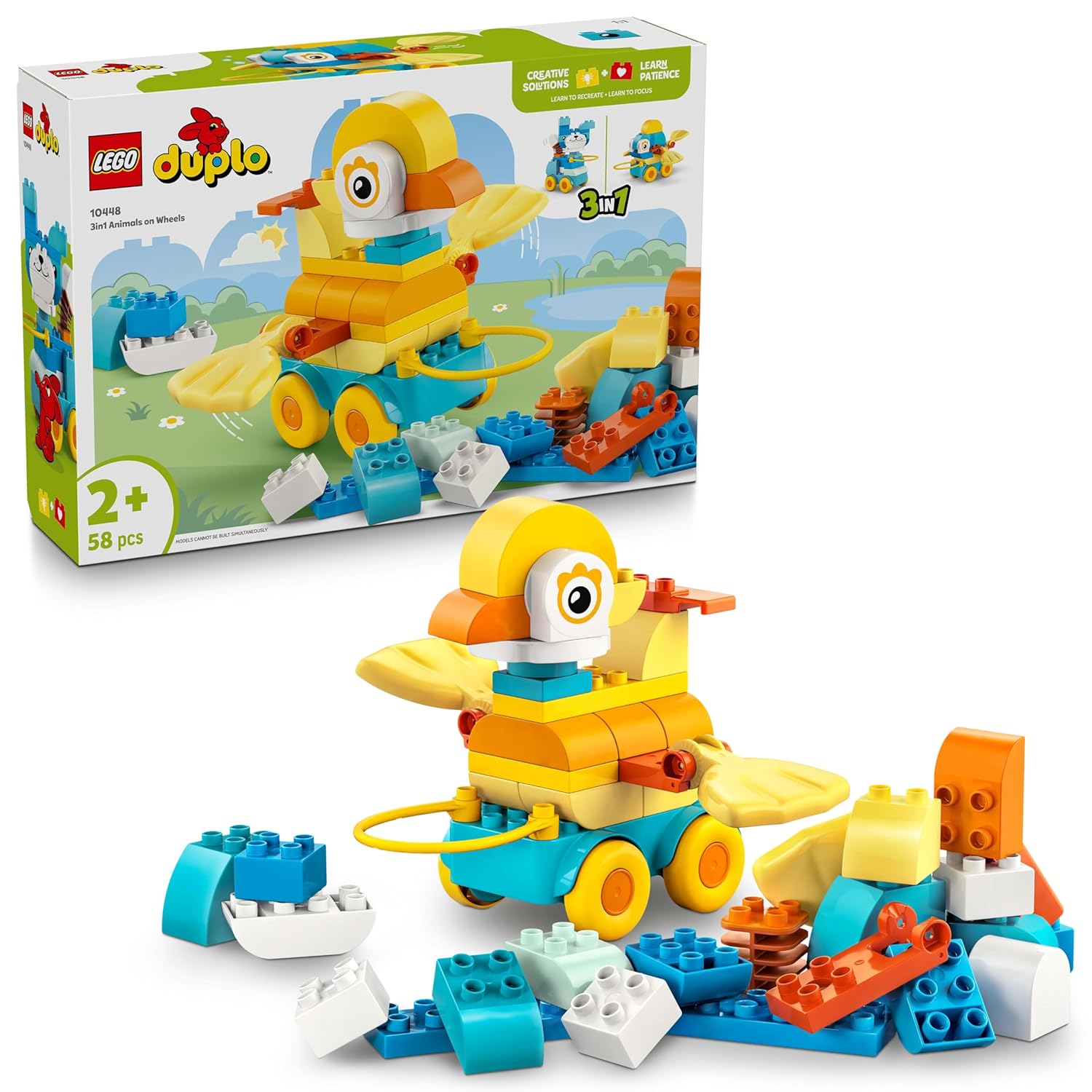 LEGO DUPLO Town 3in1 Animals on Wheels Building Toy for Imaginative Play 10448 Building Blocks Toys for 2+ Gift for Boys and Girls