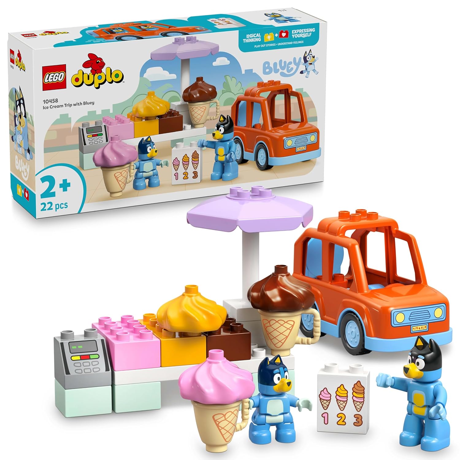 LEGO DUPLO Bluey Ice Cream Trip with Bluey Toddler Toy 10458 Building Set for 2+ Age Boys and Girls