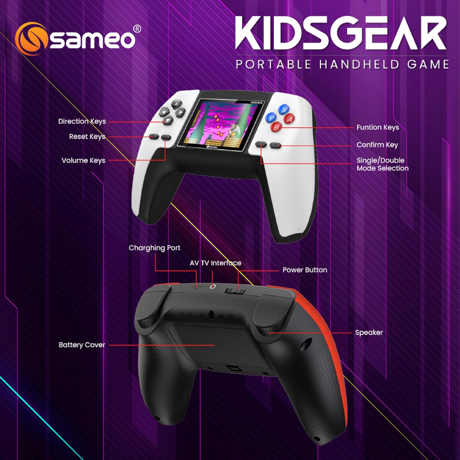 SAMEO KIDSGEAR Controller Shaped Handheld Console Built-in 520 Retro Game