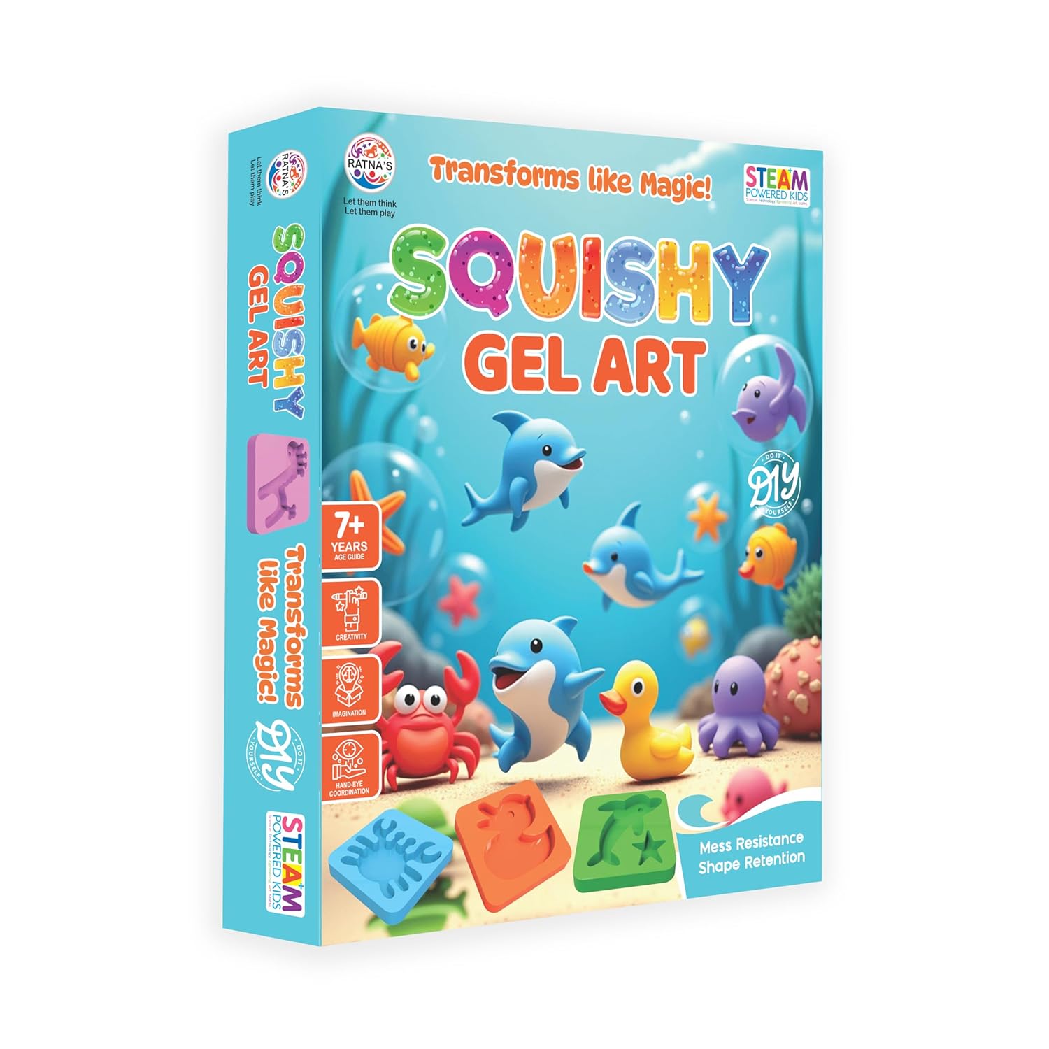 Ratna's Squishy Gel Art DIY Kit, 3D Colorful Soft and Squishy Sea Creatures, STEAM Learning Activity Set, Magic Water Gel Toys for Girls and Boys Ages 7+ Years