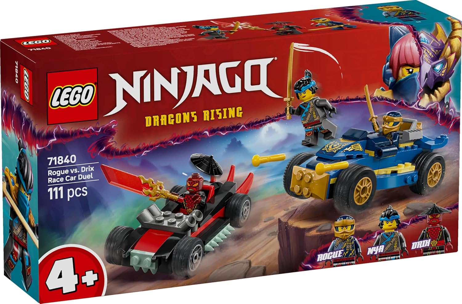 LEGO NINJAGO Rogue vs. Drix Race Car Duel Ninja Toy Playset 71840 Building Blocks Toys for 4+ Gift for Boys and Girls