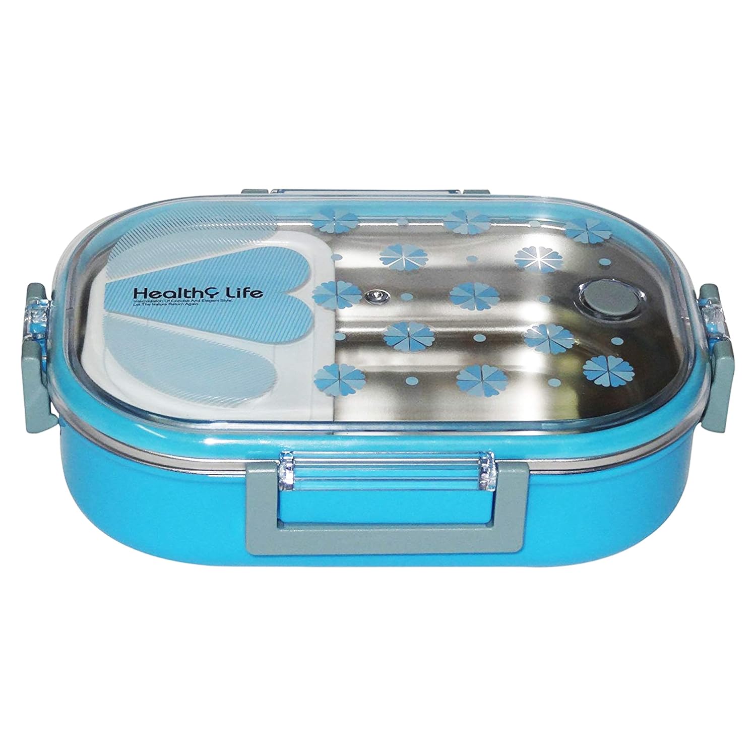 Stainless Steel Insulated 2 Grid Lunch Box with Mini Salad Box and Spoon, (Assorted Colors) 1 Containers Lunch Box