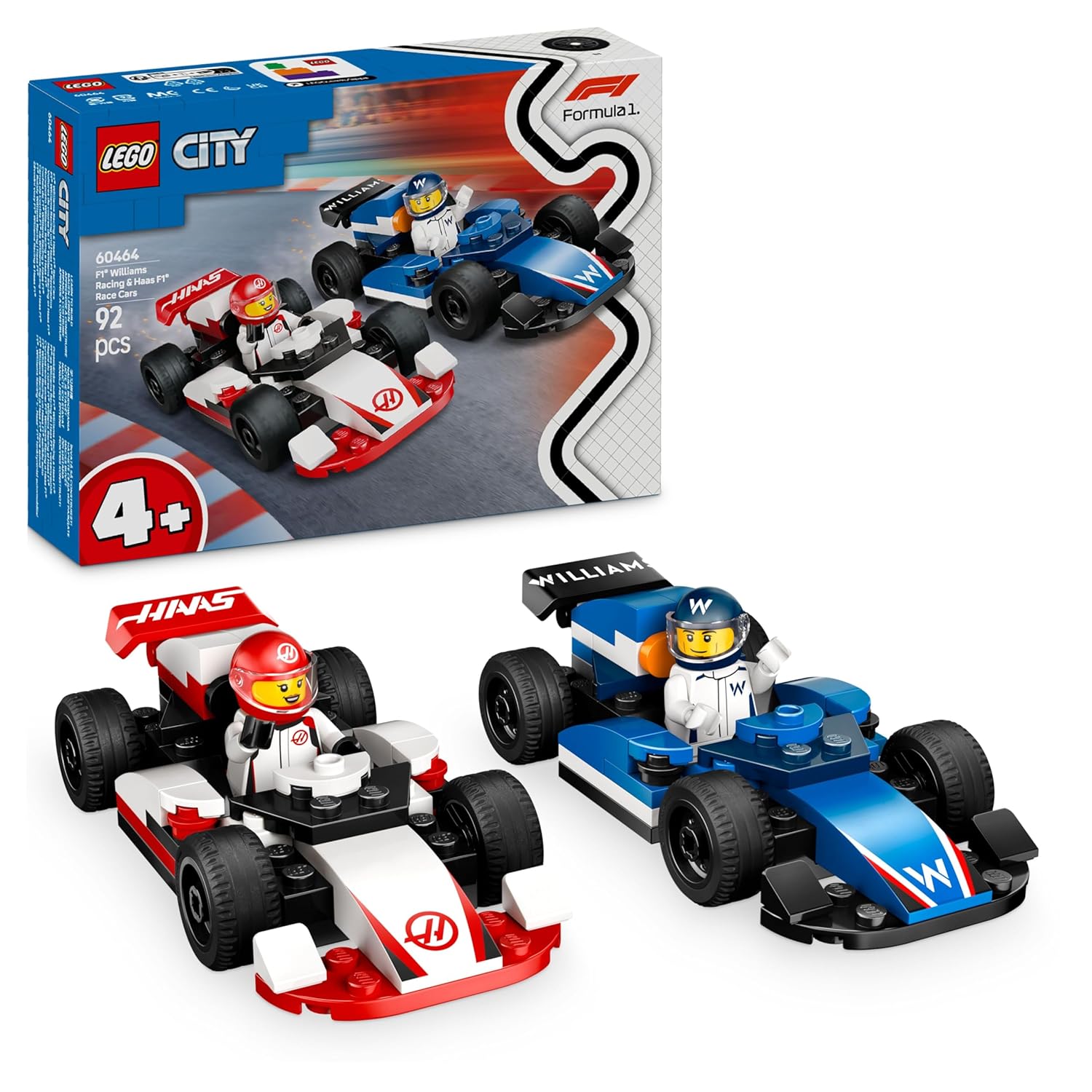 LEGO City F1 Williams Racing & Haas F1 Race Cars Vehicle Toy Set 60464 Building Blocks Toys for 4+ Gift for Boys and Girls