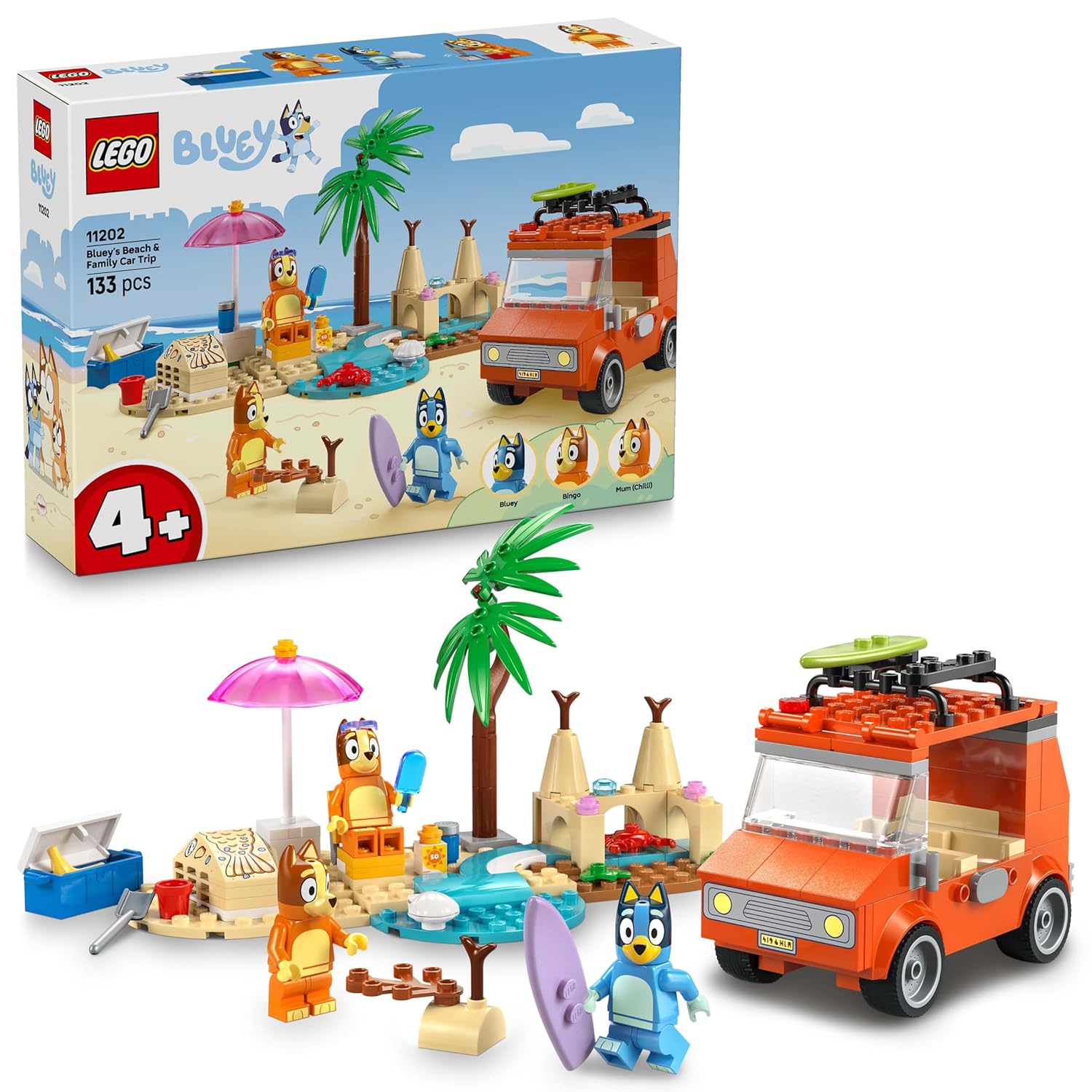 LEGO Bluey: Bluey’s Beach & Family Car Trip, Preschool Toy 11202 Building Kit for 4+ Age Boys and Girls