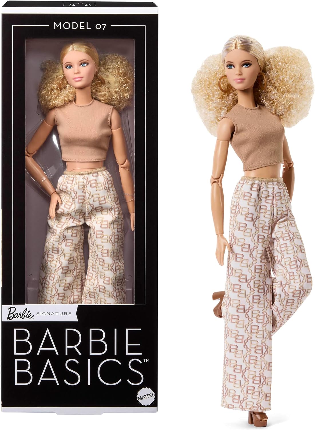 Barbie Basics Model Collector Fashion Doll 07 with Blonde Hair & White Print Pants, Universal-fit Fashions & Posable Body | White Print Pants, Universal-Fit Fashions, Posable Body