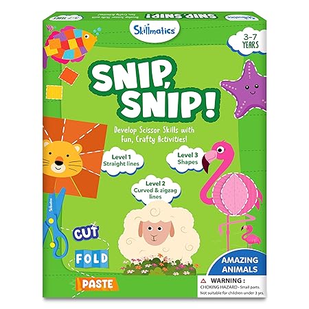 Skillmatics Art & Craft Kit - Snip, Snip Animals, Practice Scissor Skills with Activity Book For Kids