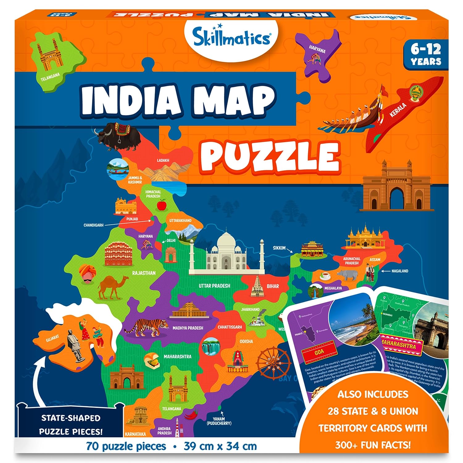 Skillmatics India Map Puzzle - 70 Pieces, Educational Toy For kids - Multicolor