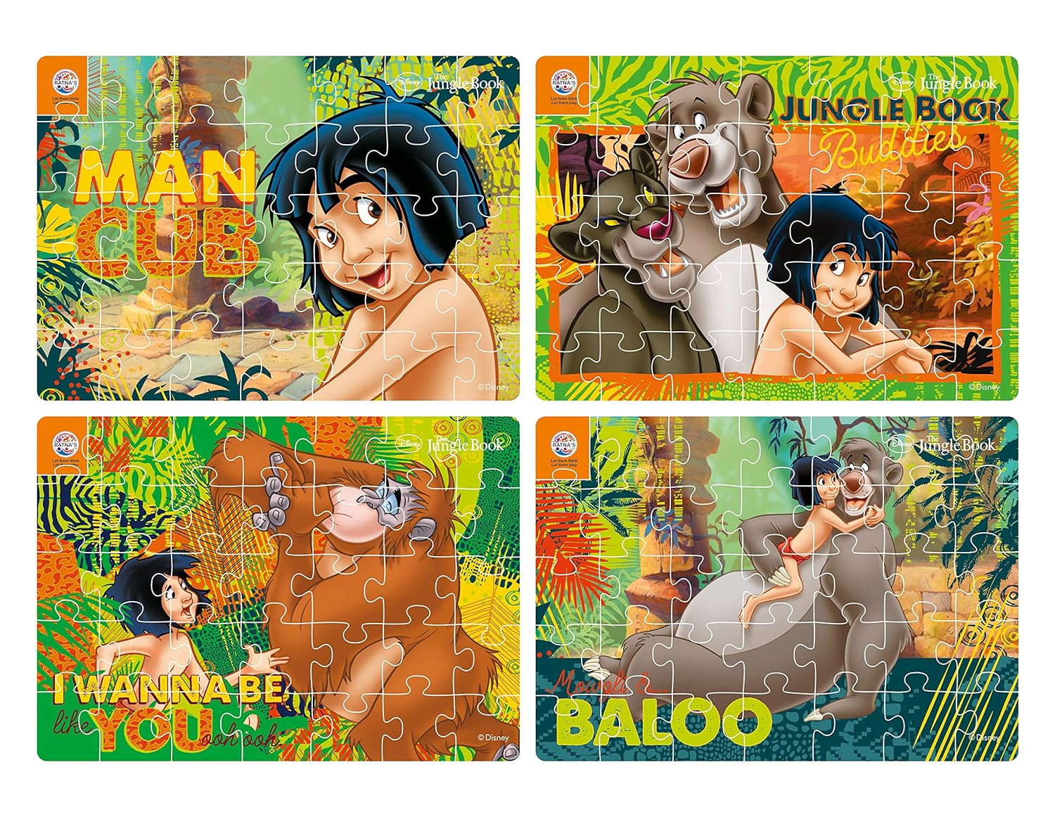 Ratna's 4 in 1 Jigsaw Puzzle 140 Pieces for Kids - The Jungle Book Edition