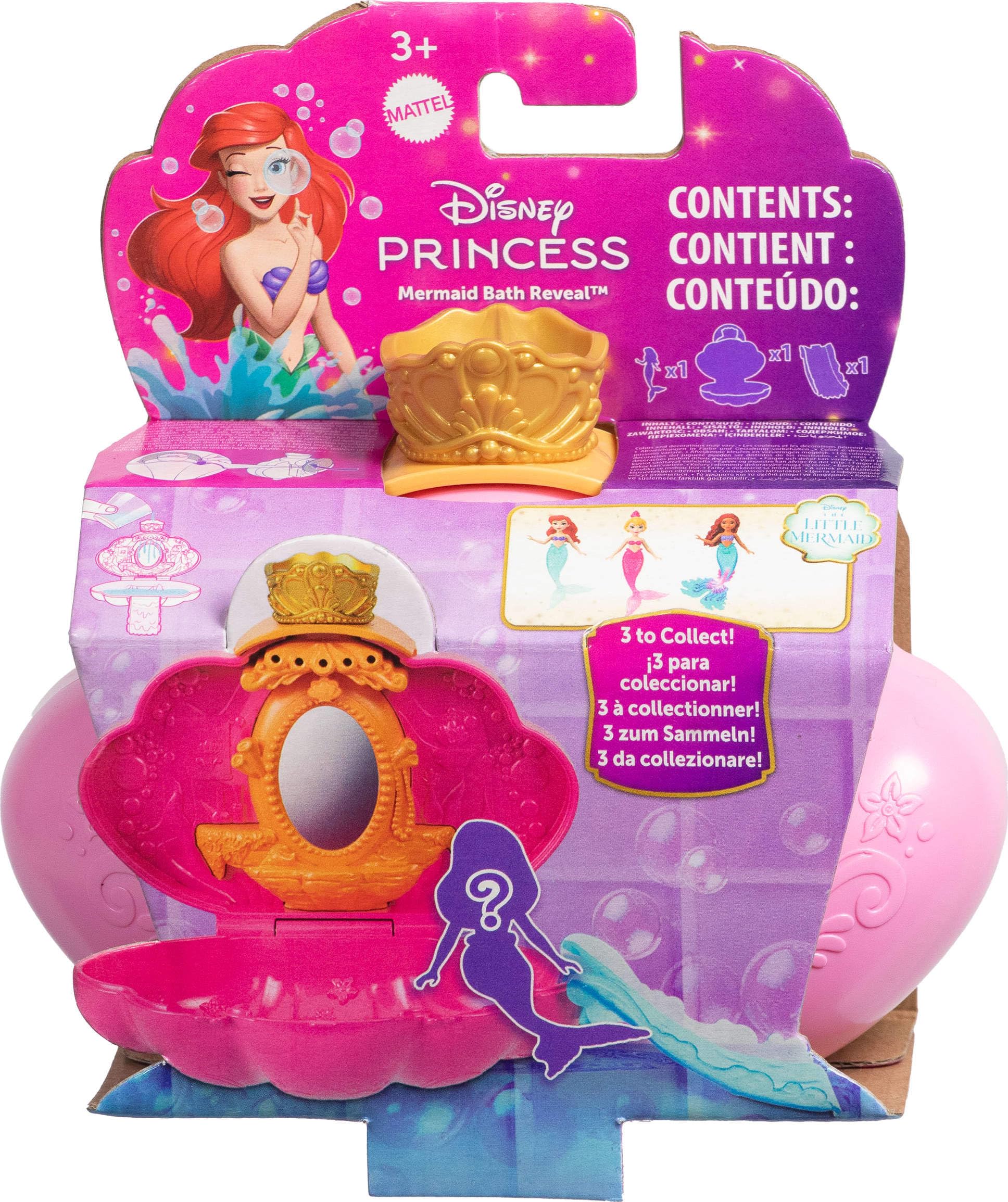 Mattel Disney Princess Mermaid Bath Surprise Small Dolls & Accessories in Shell Playsets with Slides - Assorted